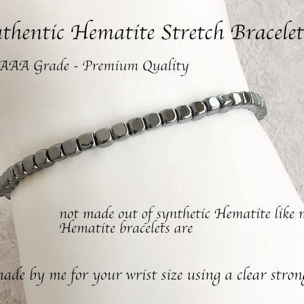 Hematite Bracelet, 4mm, AAA Grade, Authentic Natural Hematite Cube Beads, Handmade by Me, Men, Women, Unisex, Protection, Grounding