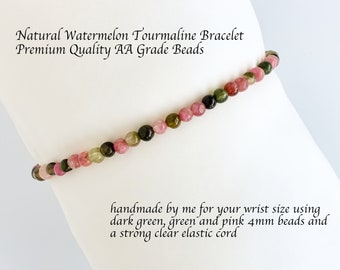 Watermelon Tourmaline Bracelet, 4.5mm, Tourmaline Bracelet, Mixed Tourmaline, Stretch Bracelet, Beaded Bracelet, Gemstone Bracelet, AA Grade