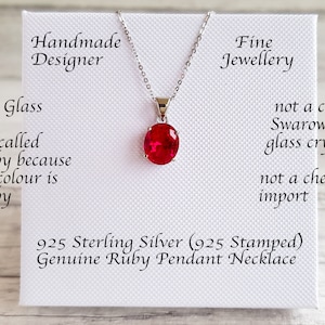 Ruby Pendant Necklace, 925 Sterling Silver, Genuine Faceted Oval Gemstone, NOT Glass, 925 Stamped, Pink, Red Siberian Ruby Pendant