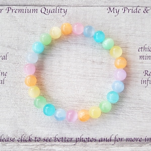 Selenite Bracelet, Choose 8mm or 10mm, Colourful Mixed Selenite Gemstone Stretch Bracelet, Natural Crystal Beaded Bracelet, Premium Quality