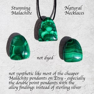 Malachit Anhänger Halskette, Größe wählen, Grüner Edelstein Anhänger, Natürliche Polierte Kristall Halskette, Schwarze Kordel, Selten, Unisex, Nicht Gefärbt