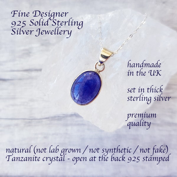 Tanzanite Pendant Necklace, 925 Sterling Silver, Natural Blue / Purple Oval Gemstone, Premium Quality Crystal Jewellery, Optional Chains