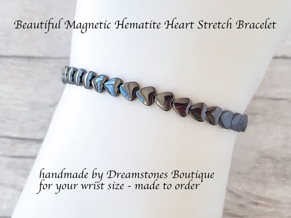 Magnetic Hematite Heart Bracelet 6mm AA Grade Dark Grey