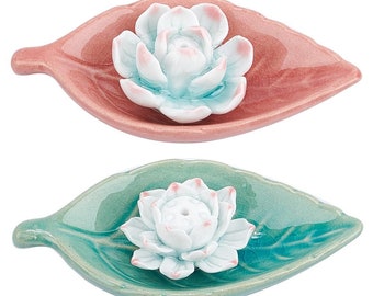 Porta incienso, porta varillas de incienso, loto, cerámica, flor, verde, rosa, quemador, soporte, hoja, cenicero, hogar, fragancia, regalo, decoración