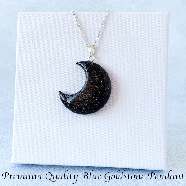 Blue Goldstone Crescent Moon Pendant Necklace,  Blue Goldstone Pendant, Blue Goldstone Necklace, Moon Pendant, Moon Necklace, Gemstone, Gift