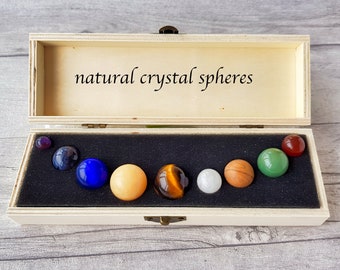 Sphere Gift Set, 9pcs in Wooden Box, Rare, Unique Gemstone Gift
