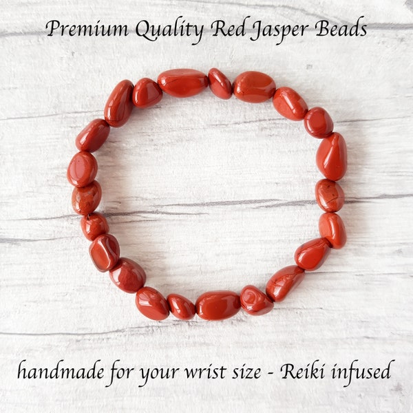 Red Jasper Nugget Bracelet, Premium Quality, Natural Gemstone Stretch Bracelet, Beaded Crystal Bracelet, Multiple Sizes, Children, Unisex