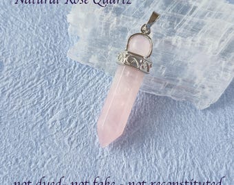 Rose Quartz Pendant Necklace, Large Gemstone Point Pendant With Ball & Beautiful Findings, Hexagonal Pink Crystal Necklace, Gift