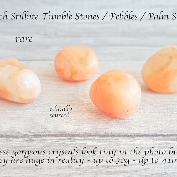 Peach Stilbite Tumble Stones, Extra Large, Orange Stilbite Pebbles, Palm Stone, Extremely Rare Crystal, Crystal Healing, Premium Quality