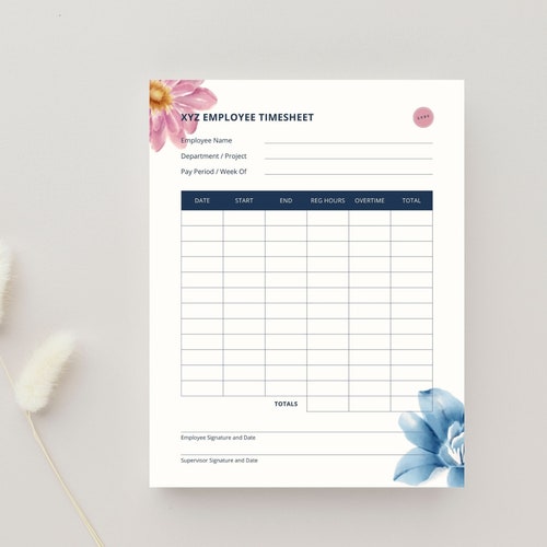 Employee Time Sheet Editable Canva Digital Template - Etsy