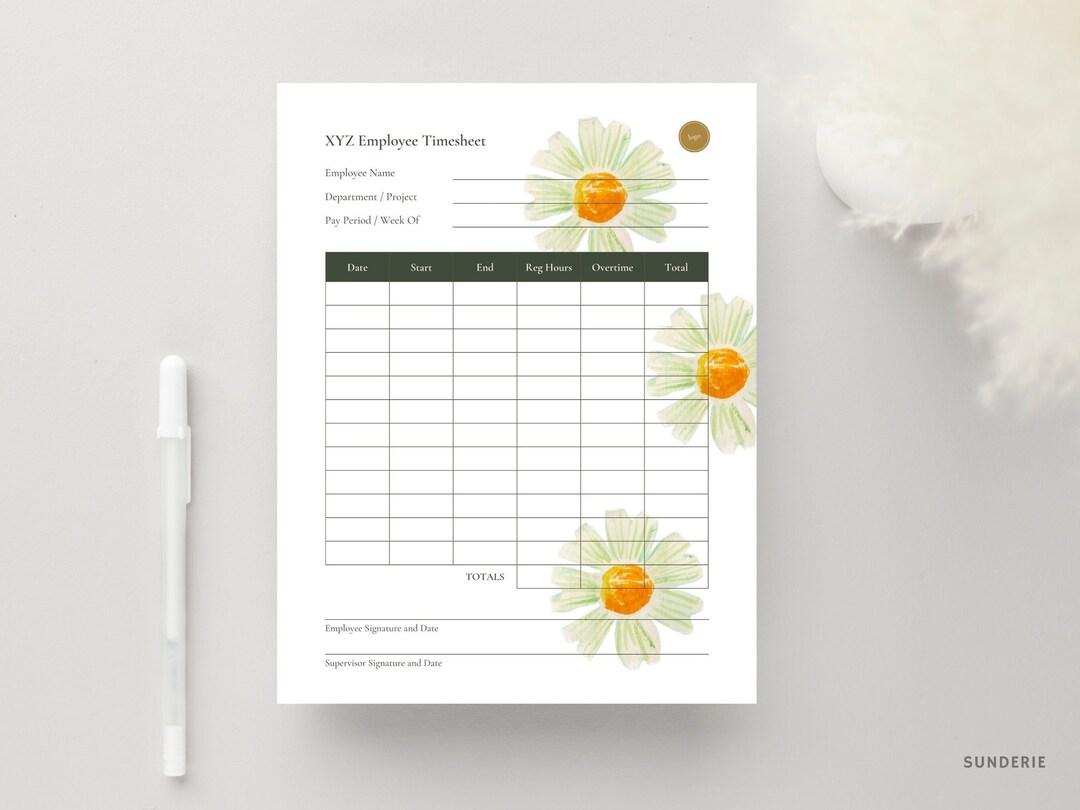 Flower Employee Timesheet Floral Work Schedule Template Etsy