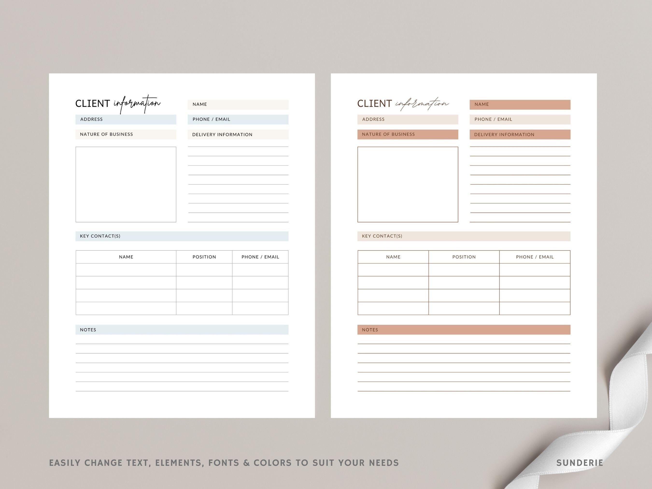Client Information Form Template Printable Client - Etsy
