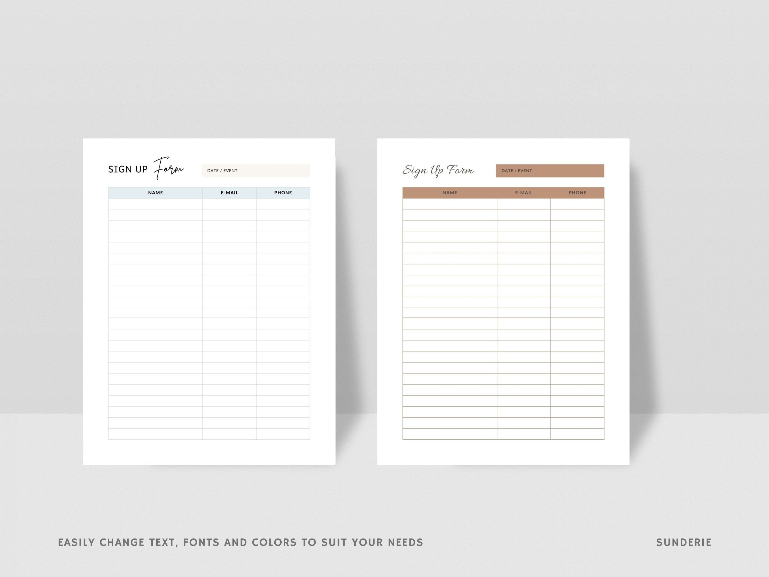 Sign up Sheet Template Printable Email Sign up Form - Etsy