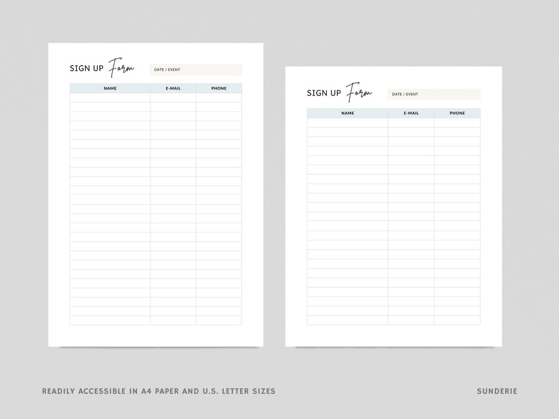 Sign up Sheet Template Printable Email Sign up Form - Etsy