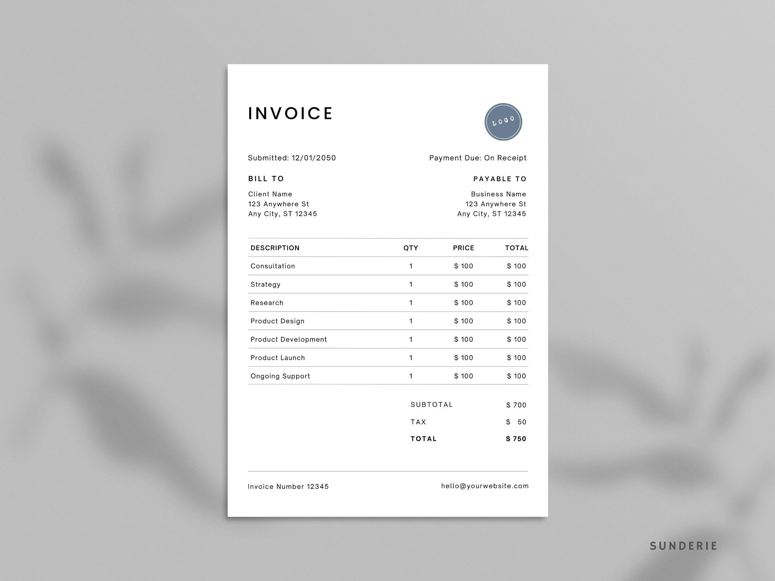 Invoice Template for Small Business Minimalist Invoice Etsy