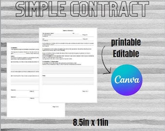 Simple Contract Template | Editable PDF Agreement | Instant Download