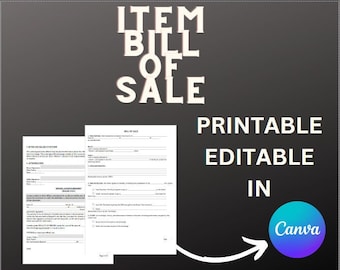 Bill of Sale Template | Editable PDF Form | Instant Download