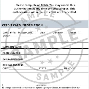 Formuliersjabloon creditcardautorisatie, bewerkbare pdf-sjabloon (CANVA). Direct downloaden.