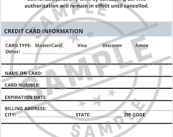 Credit Card Authorization Form Template, Editable PDF Template (CANVA). Instant Download.
