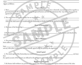General Partnership Agreement Template | Editable PDF Contract | Instant Download