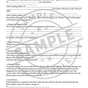 Equipment Rental Agreement Template | Editable PDF Contract | Instant Download