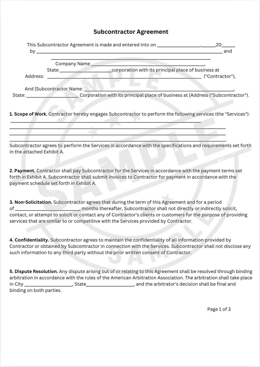 Editable Subcontractor Agreement Template | Bilingual Spanish English ...