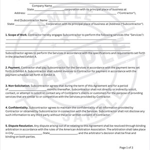 Editable Subcontractor Agreement Template | Bilingual Spanish English | Construction Contract Form. Plantilla de Contrato de Subcontratista