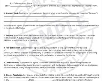 Editable Subcontractor Agreement Template | Bilingual Spanish English | Construction Contract Form. Plantilla de Contrato de Subcontratista