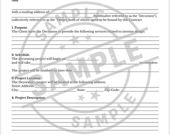 Professional Interior Decorating Agreement Template: Customizable Design Project Contract  | Editable PDF Contract | Instant Download