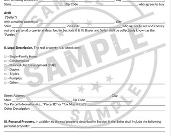 Residential Real Estate Purchase Agreement Template, Editable PDF Contract.