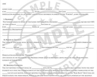 Commercial Lease Agreement Template, Editable PDF Contract, Instant Download.