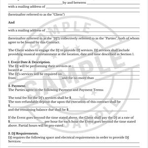 Professional DJ Service Agreement Template: Customizable Contract for Events and Performances,  DJ Service Form, Event Booking Form.