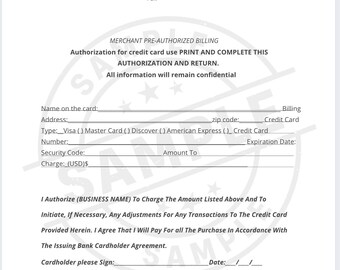 Customizable Credit Card Authorization Form Template for Secure Business Transactions