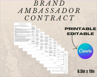 Brand Ambassador Agreement Template | Editable PDF Contract | Instant Download