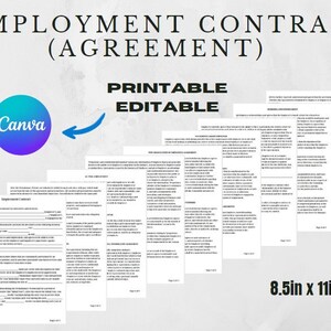Employment Contract Agreement Template | Editable PDF Contract | Instant Download