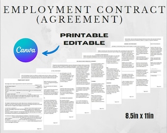 Employment Contract Agreement Template | Editable PDF Contract | Instant Download