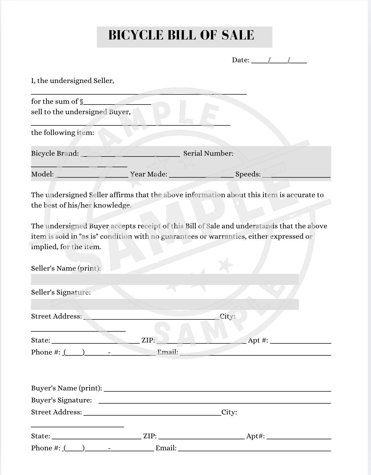 Plantilla de factura de compraventa de bicicletas PDF editable