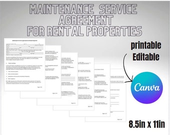 Maintenance Service Agreement for Rental Property, Editable PDF.