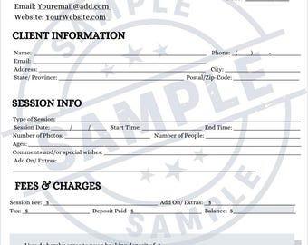Photography Booking Form Template | Editable PDF | Instant Download