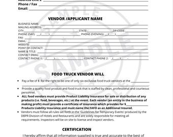 Food Vendor Agreement Template | Contrato de Servicios para Eventos | Editable PDF Bilingual Form