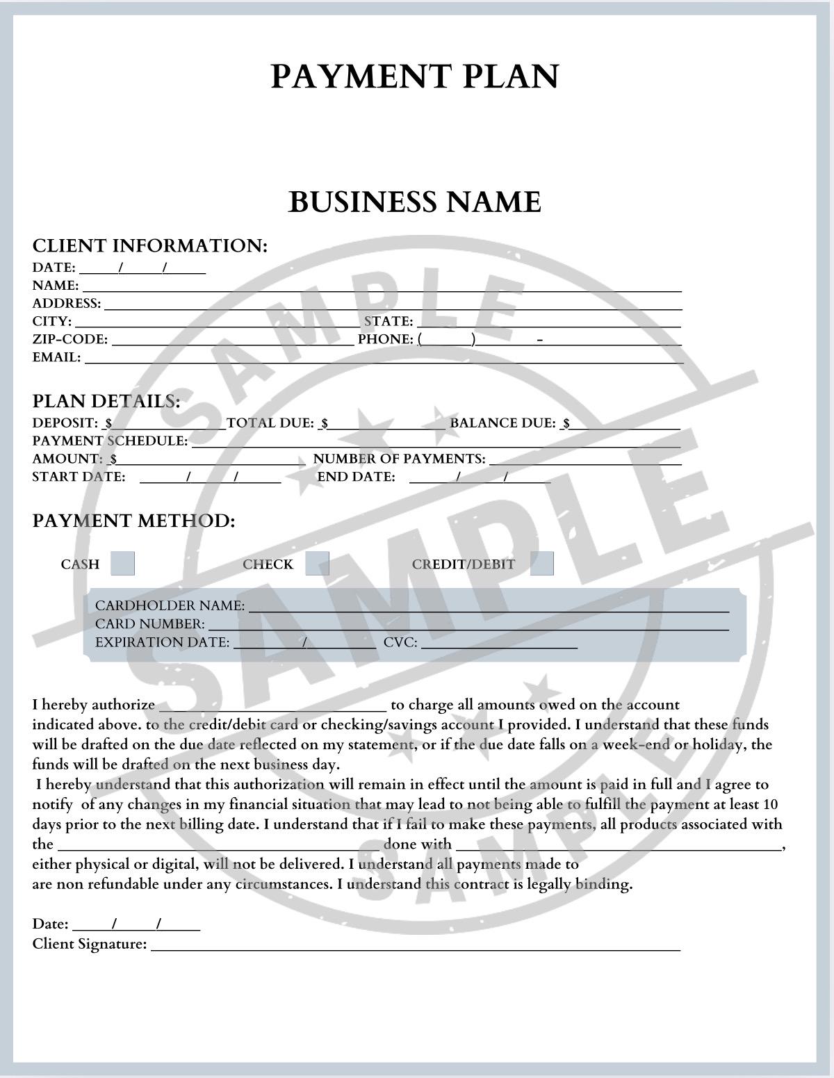 Payment Plan Agreement Template | Editable PDF | Instant Download - Etsy