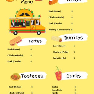 Personalized Mexican Street Food Truck Menu Template: Editable Signage Design for Taco & More