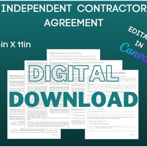 Independent Contractor Agreement Editable, Printable Template