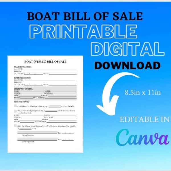 Printable Bill of Sale - Etsy