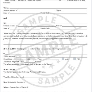 DJ Services Agreement Template | Editable PDF Contract | Instant Download