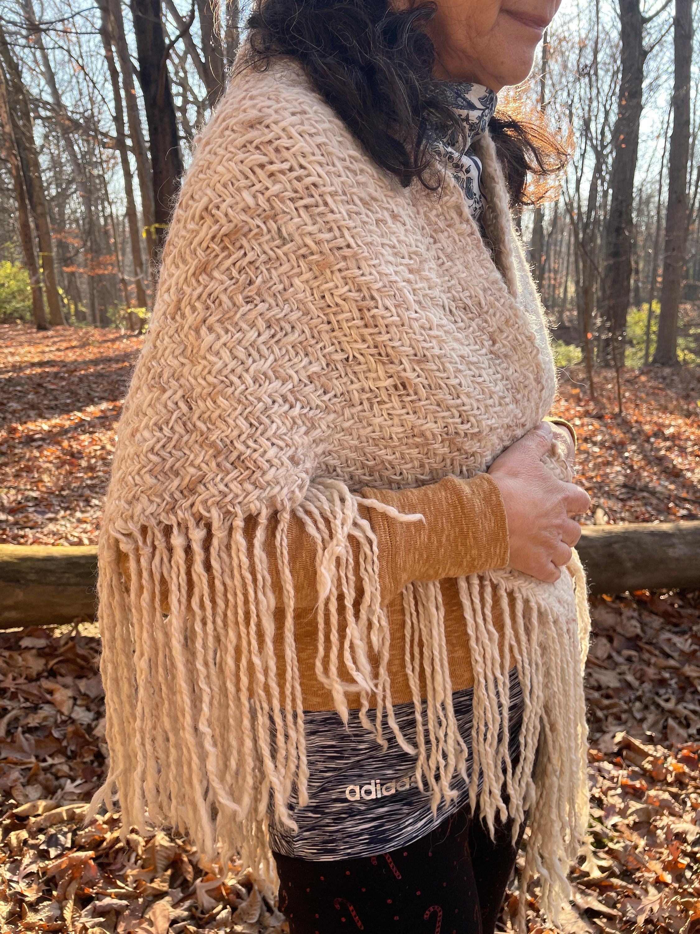 Llama Wool Knitted Poncho (beige), Unisex Argentinian Poncho
