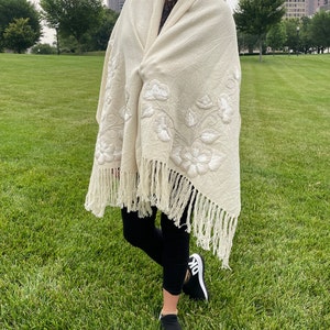 Embroidered Shawl / Wrap / Scarf / Handmade / Made in Argentina - 1.7cm x 0.70cm x 10cm - (with tiny rip in one of the corners)