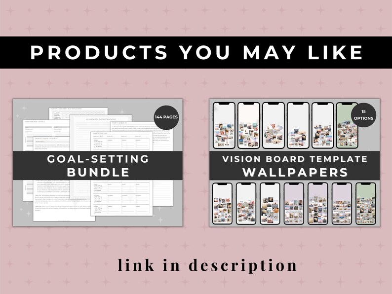 50 page digital journaling workbook for your personal development plan for manifesting your goals. This is also a printable workbook that includes guided journal prompts and questions to audit your life so that you can set 2023 goals by category