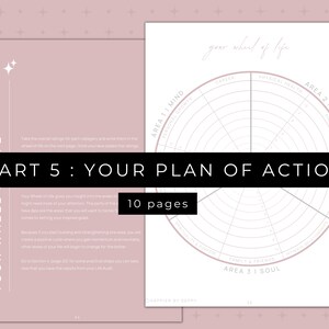 50 page digital journaling workbook for your personal development plan for manifesting your goals. This is also a printable workbook that includes guided journal prompts and questions to audit your life so that you can set 2023 goals by category