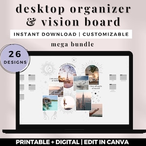 2024 VISION BOARD KIT Canva editable vision board digital vision board template, Canva Vision board wallpaper, Printable pdf mood board